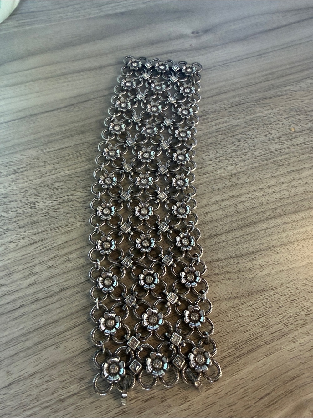Brighton Silver Floral Link Bracelet with Rhinestone Accents